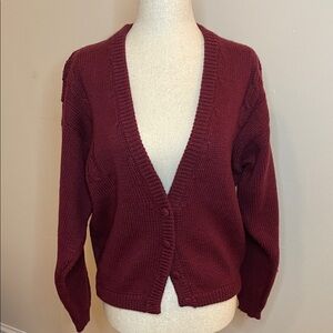 Mary Flaherty Irish Lambswool Cardigan Wine 100% Wool Made in Ireland M
